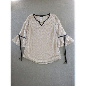 Onyx Apparel Size Medium Beige Crochet Lace Bell Sleeve Blouse Top
